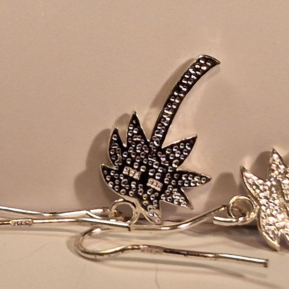 925 Stamped Silver and Blue Abalone Shell Palm Trees Earrings - Picture 7 of 8